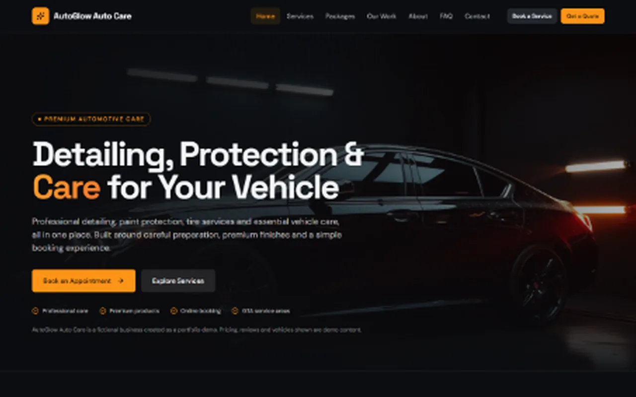 AutoGlow Auto Care customer-facing home page