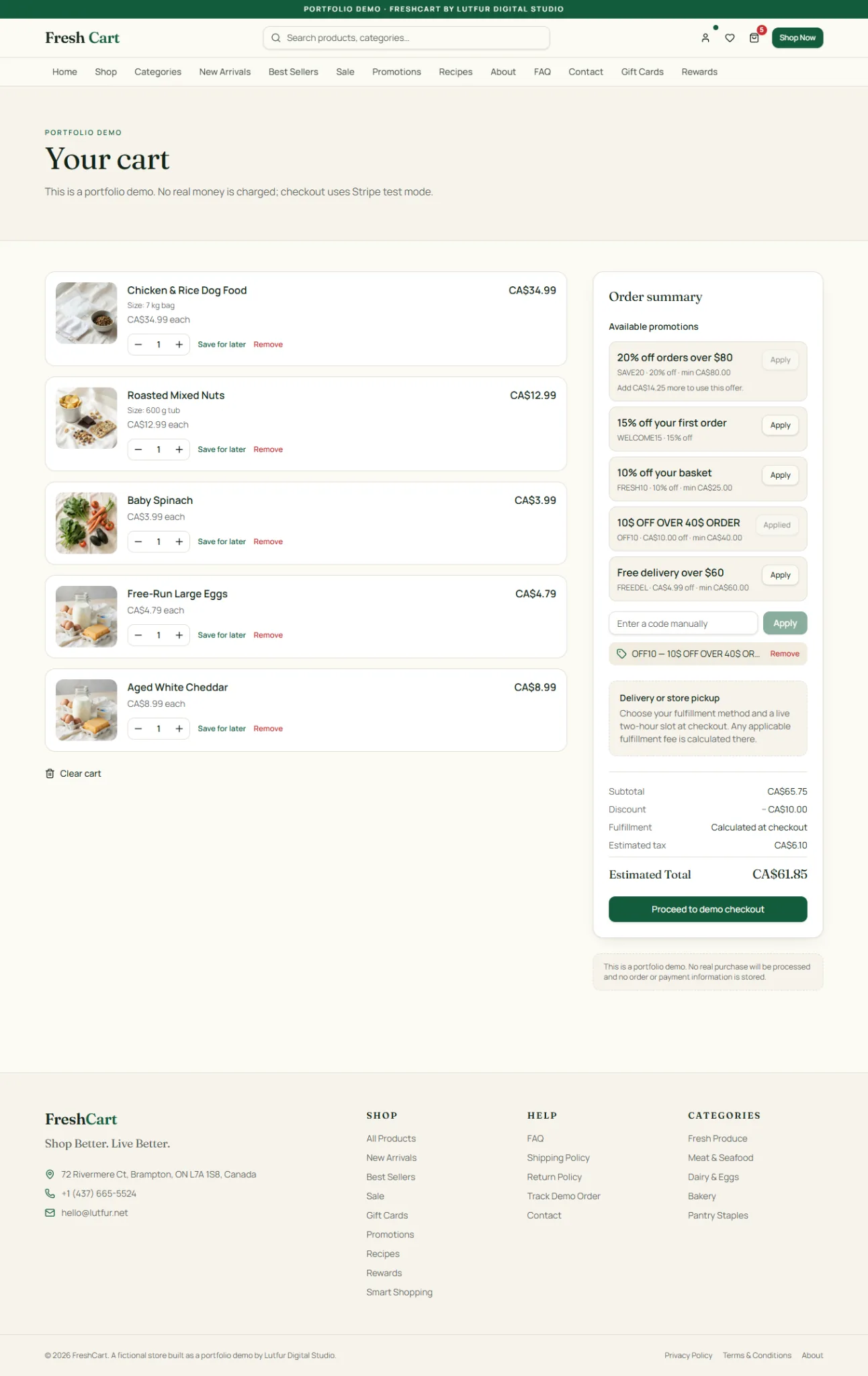 FreshCart shopping cart and order summary