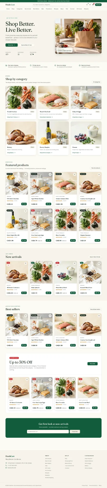 FreshCart grocery storefront homepage