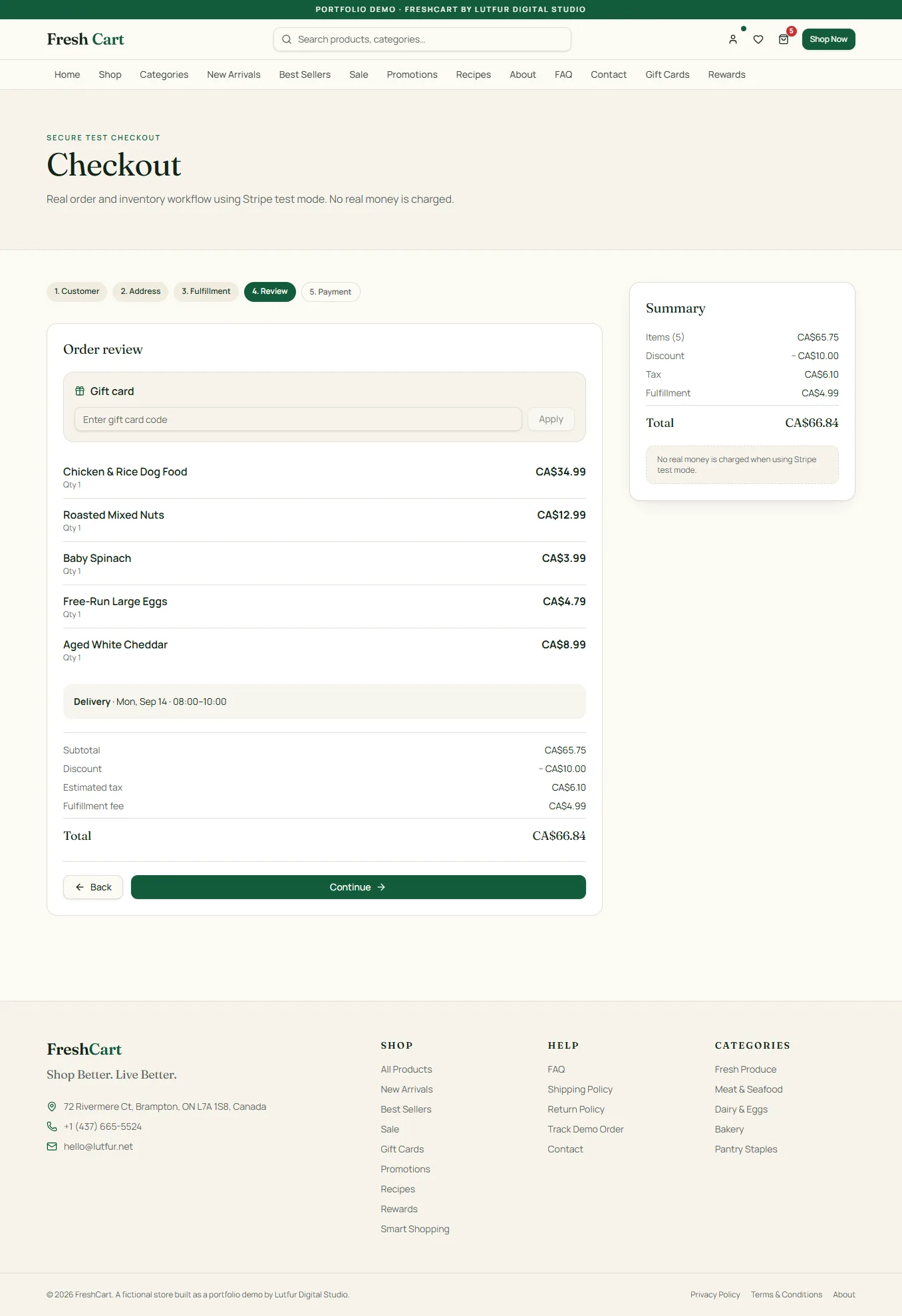 FreshCart checkout order review