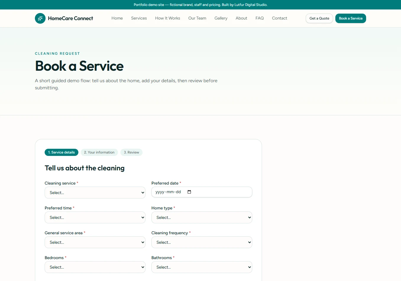 HomeCare Connect book a service request form