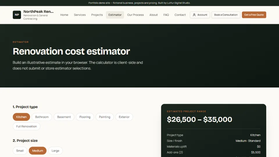 NorthPeak Renovations renovation cost estimator