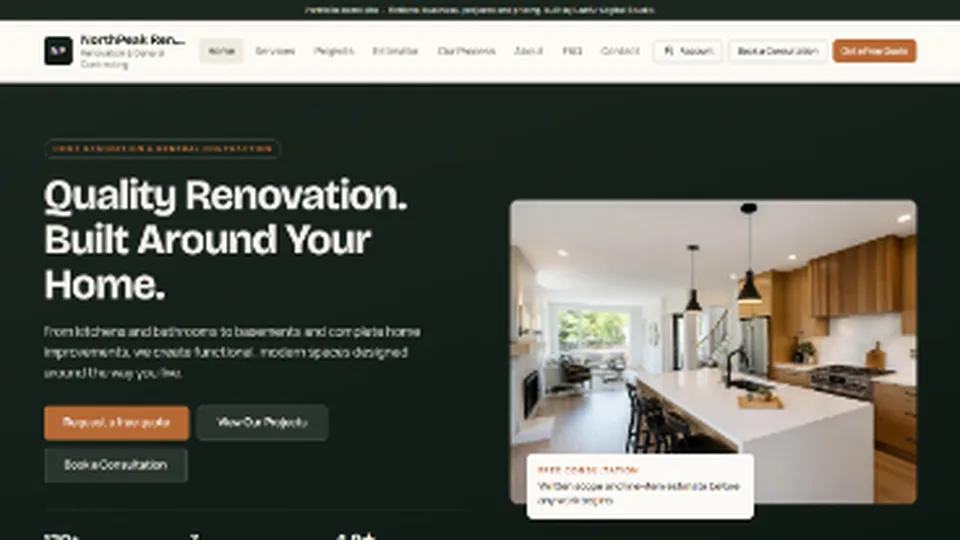 NorthPeak Renovations HomePeak Pro customer-facing homepage