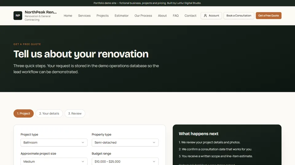 NorthPeak Renovations renovation quote request form