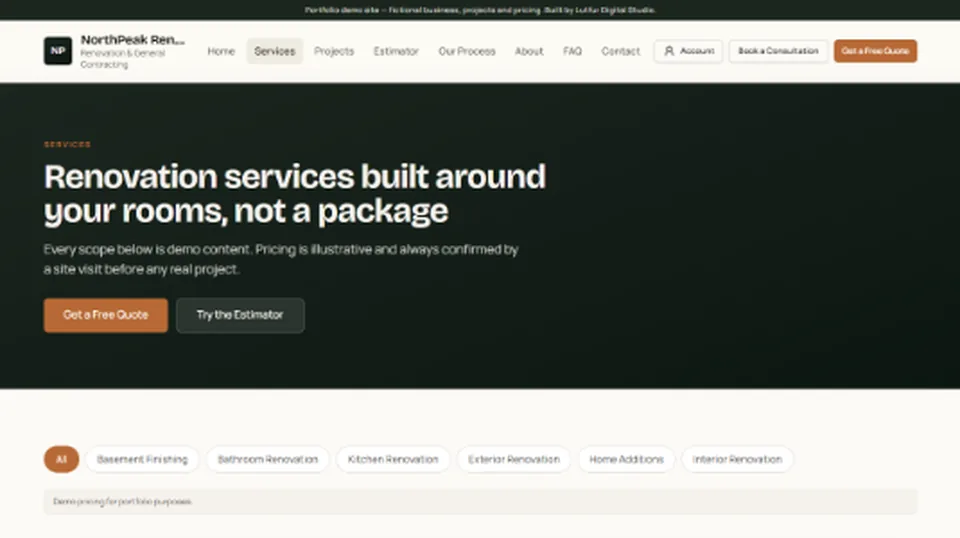 NorthPeak Renovations renovation services and categories page