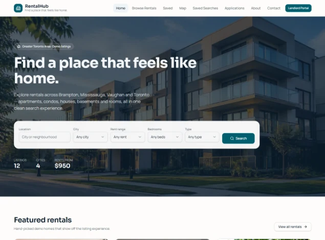 RentalHub property discovery home page
