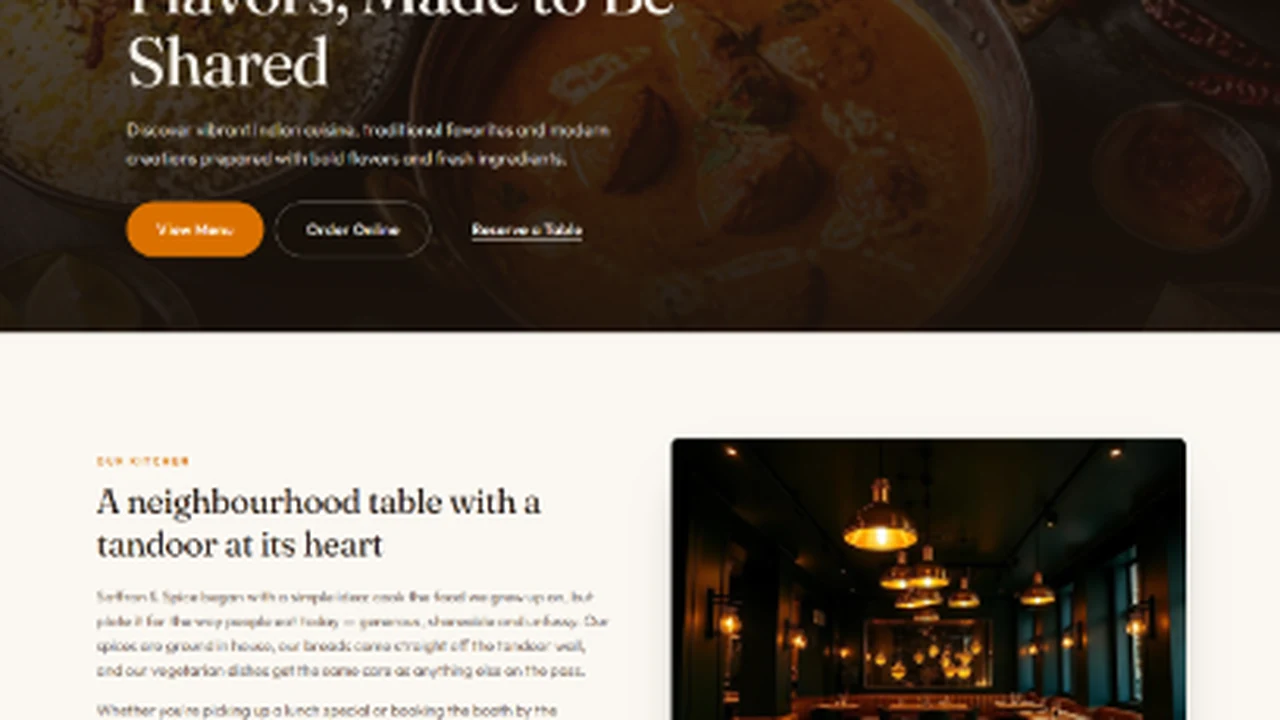 Saffron & Spice customer-facing restaurant homepage